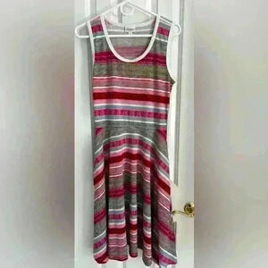 LuLaRoe Nicki Dress pink red blue stripes size medium